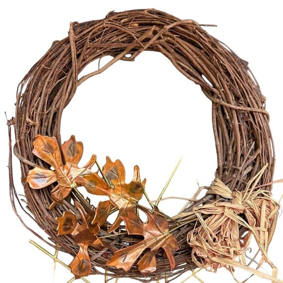 Handmade‎ Natural Earth Fall Leaves Wreath Neutral Wood Branches - Picture 1 of 8